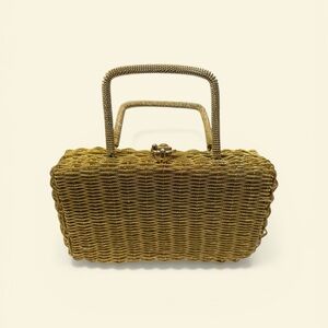 Vintage 60s Gold Basket Woven Top-Handle Women's Bag